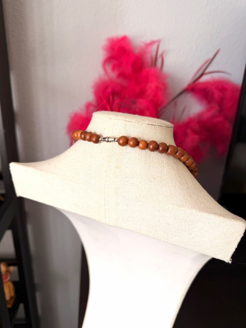 Hand Crafted Two-Tone Wooden Bead Necklace - Brown & Tan - Picture 4 of 6